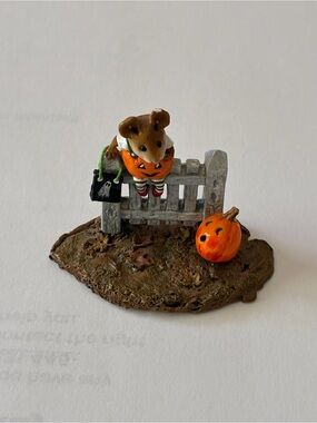 Wee Forrest Folk Halloween Mouse Figurine with Pumpkin - Decorative Home Accent